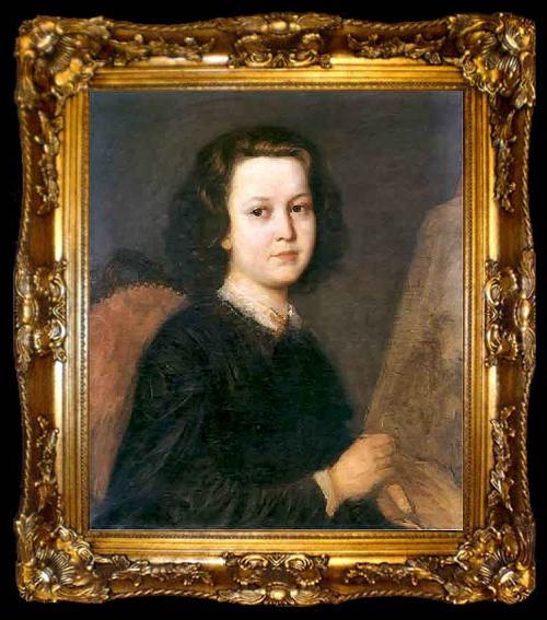 framed  Aleksander Kotsis Portrait of a paintress Jozefina Geppert, ta009-2